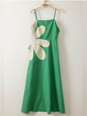 Very J Green Maxi Dress with Cream Daisy Cutout